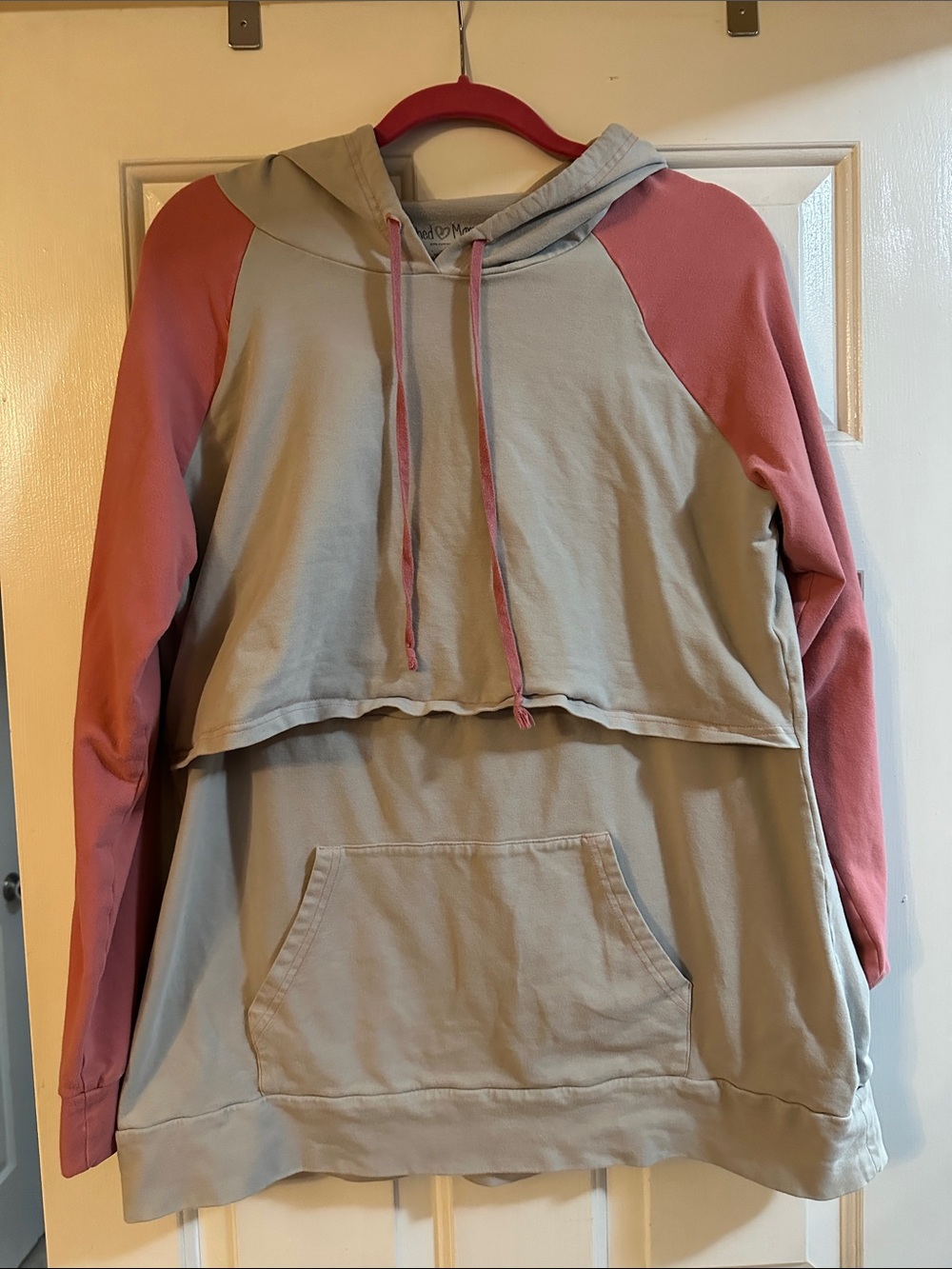 Latched Mama Cream Hoodie with Dusty Rose Raglan Sleeves